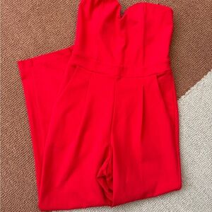 Express Vibrant Red Strapless Jumpsuit